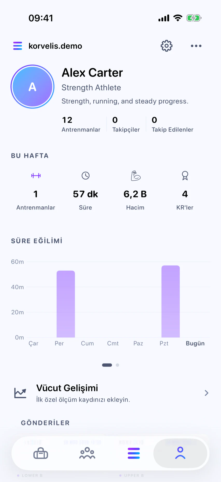 Profil: Eksiksiz antrenman kimliğiniz.